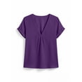 thumbnail image 6 of QUNYINEY Cotton Linen T Shirts for Women Trendy Purple Short Sleeve Casual Tops Loose Fit Summer Pleated V Neck Pullover Shirts, 6 of 8
