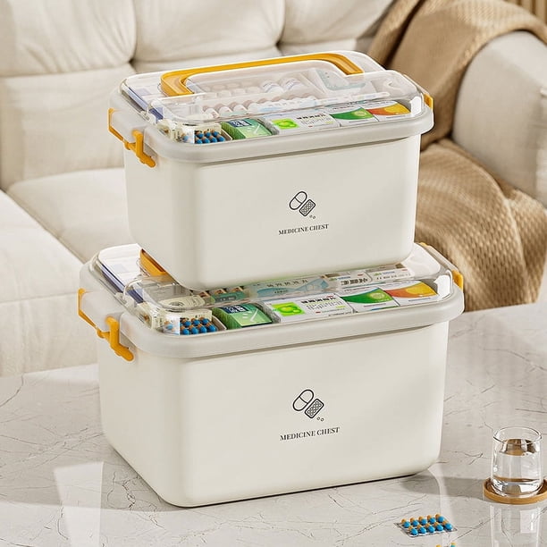 Caja de medicamentos para el hogar de gran capacidad, caja de almacenamiento de medicamentos, caja de primeros auxilios de múltiples capas, caja de medicamentos pequeña portátil, caja de medicamentos