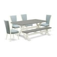 thumbnail image 6 of East West Furniture X097VE215-6 6 Piece Dining Set - 4 Baby Blue Linen Fabric Dining Chair with Nailheads and Cement Dining Table - 1 Wooden Bench - Linen White Finish, 6 of 10