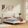 thumbnail image 3 of Queen Size Upholstered Bed Frame,40.9" High Headboard,Strong Metal Frame,Wooden Slats Support,No Box Spring Needed,Easy Assembly,Linen Fabric,Beige, 3 of 10