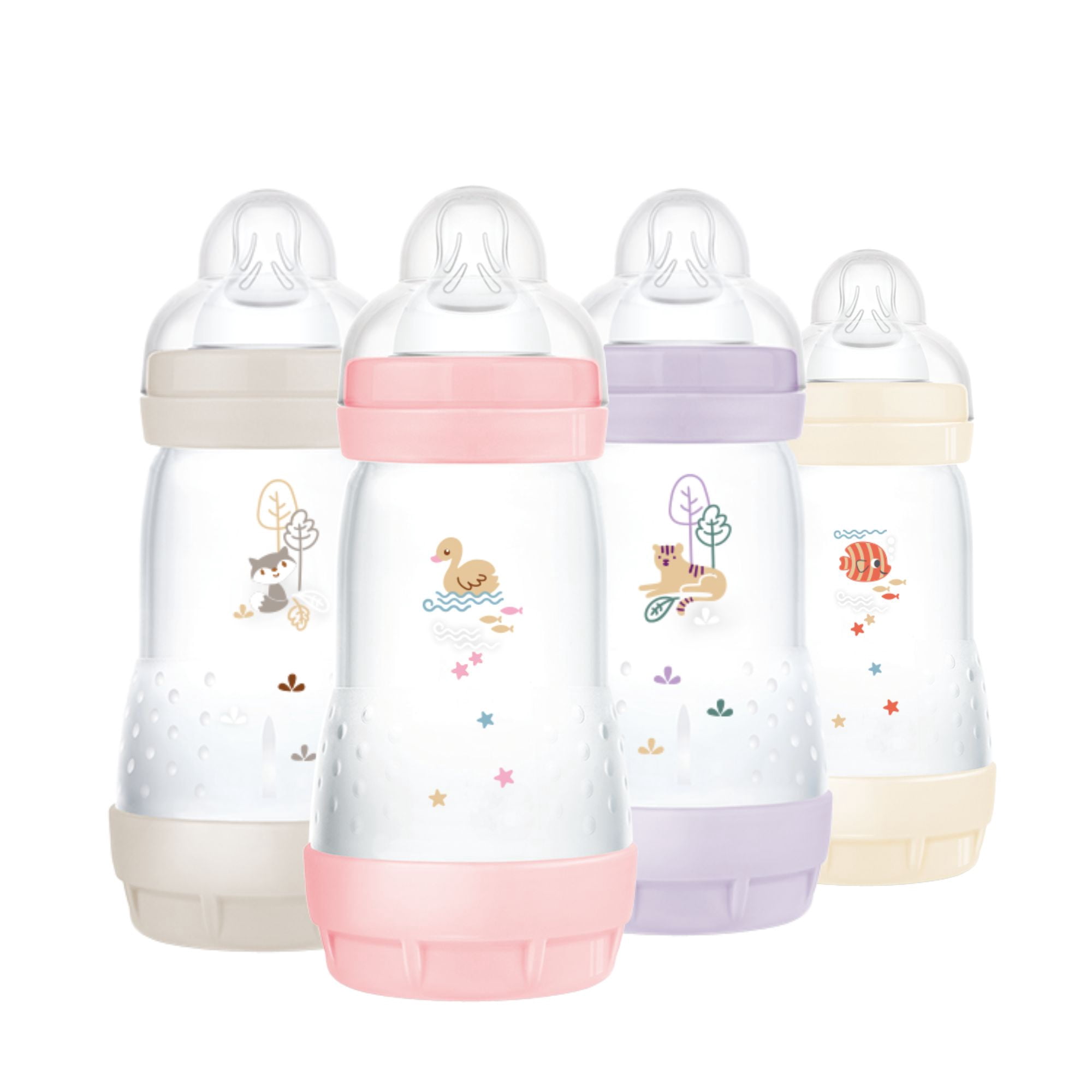 MAM 9oz Easy Start Anti-Colic Baby Bottles, Medium Flow Nipple, Breastfeeding-Like Silicone, Reduces Colic and Gas, Easy-to-Clean, BPA-Free, 2 Plus Months, Baby Boy Multi, 4 Count