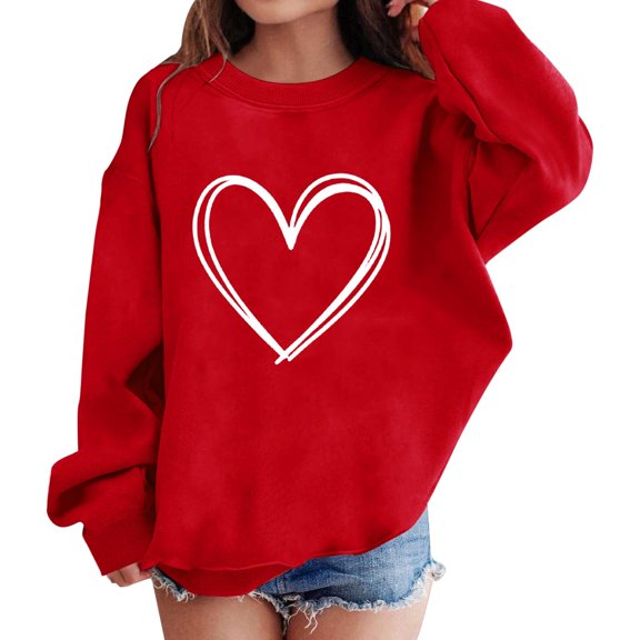 Abcomgle Valentines Day Sweatshirt Girls Size 10-12 Cute Love Heart Pullover Sweatshirts Crewneck Long Sleeve Sweaters for Teen Girls Trendy Winter Clothing for Teen Girls,Red,7-8Years