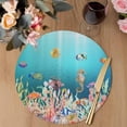 thumbnail image 3 of Seahorse Coastal Round 15 Inch Placemats Set of 8, Nautical Ocean Summer Blue Teal Coral Shell HeatResistant Non Slip Place Mats for Dining Table, Wipeable Braided Kitchen Table Mats for Housewarming, 3 of 9