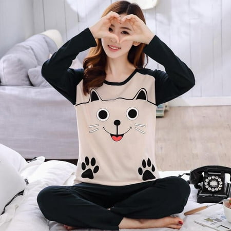 

Spree Ladies Pajamas Set Cartoon Print Pajamas Two-piece Set Long-sleeved Home Clothes