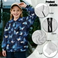 thumbnail image 7 of Xoenoiee Blue Butterfly Print Girls Quarter Zip Pullover Oversized Tunic Sweatshirt Drop Shoulder Long Sleeve Shirt Sweater for Kids Teens, 13-14 Years, 7 of 7