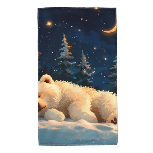 Balery Starry Sky Sleep White Bear Toalla de Microfibra Premium con Estampado – 27.5x16 pulgadas, Alta Absorción, Suave y Aterciopelada, Secado Rápido