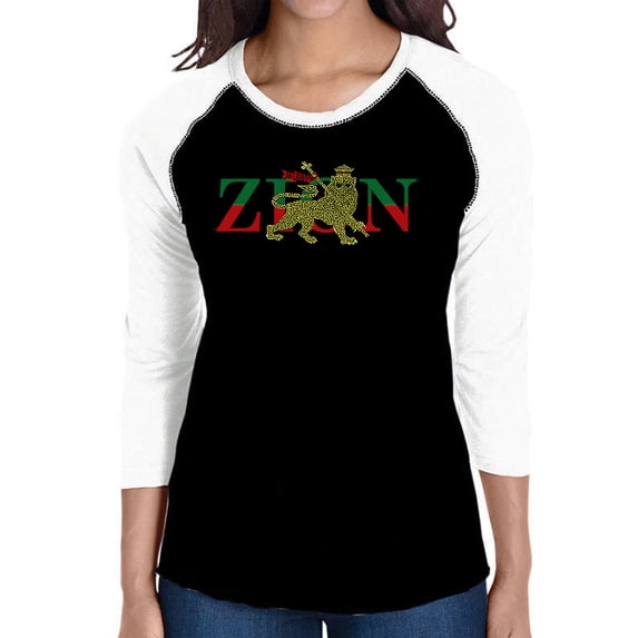 LA Pop Art Women's Raglan Baseball Word Art T-shirt - Zion - One Love