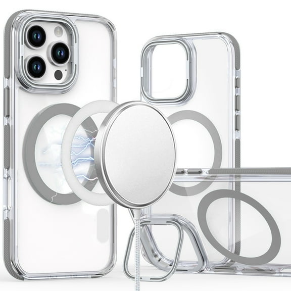 For Apple iPhone 16 Pro (6.3") Hybrid Clear Invisible Camera Bracket Stand [With Magsafe Magnetic Circle] Shockproof Color Frame Cover ,Xpm Phone Case [ Gray ]