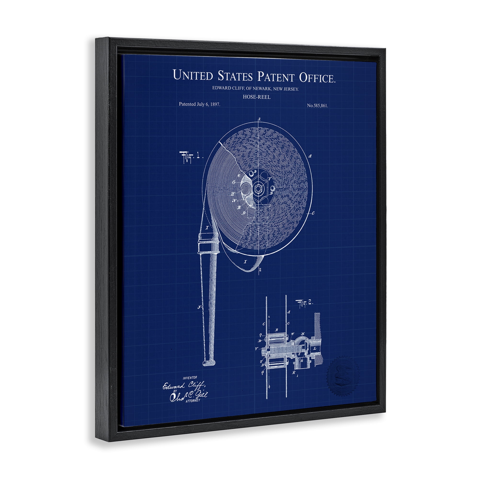 Stupell Industries Hose Reel Blueprint Typography Painting Black Floater Framed Art Print Wall Art, 25 x 31