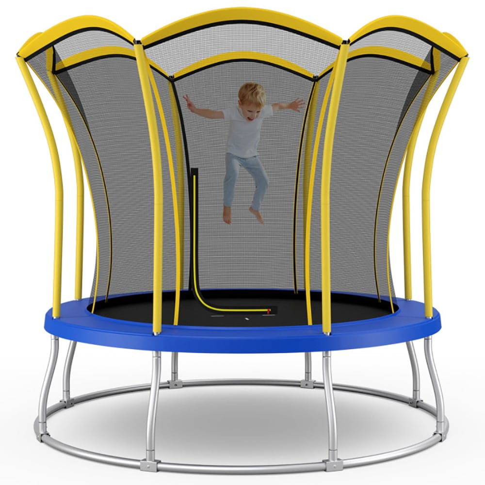 Yardi Yarda 8 Ft Outdoor Unique Flower Shape Trampoline with Enclosure Net-Orange, Bounce Trampoline for Garden, Park