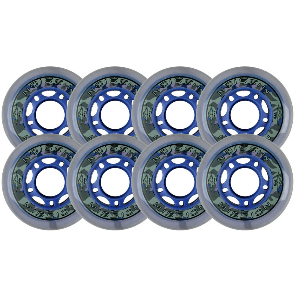 Mission Inline Skate Hockey Wheels 68MM 84A 8Pack BLUE CLEAR/GREY