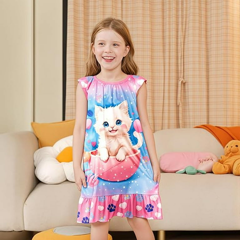 Vividxx Girls Summer Dresses Cute Animal Print Sleeveless Sleepwear Loose  Fit Casual Play Dress For Toddler Kids Age 3-10 O-Neck Holiday Sundress