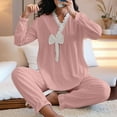 thumbnail image 2 of ZyeKqe Womens Pajamas Sets Long Sleeve V Neck Shirts Comfy Bow Sleepwear Nightwear 2 Piece Pjs Soft Homewear Outfits, 2 of 10