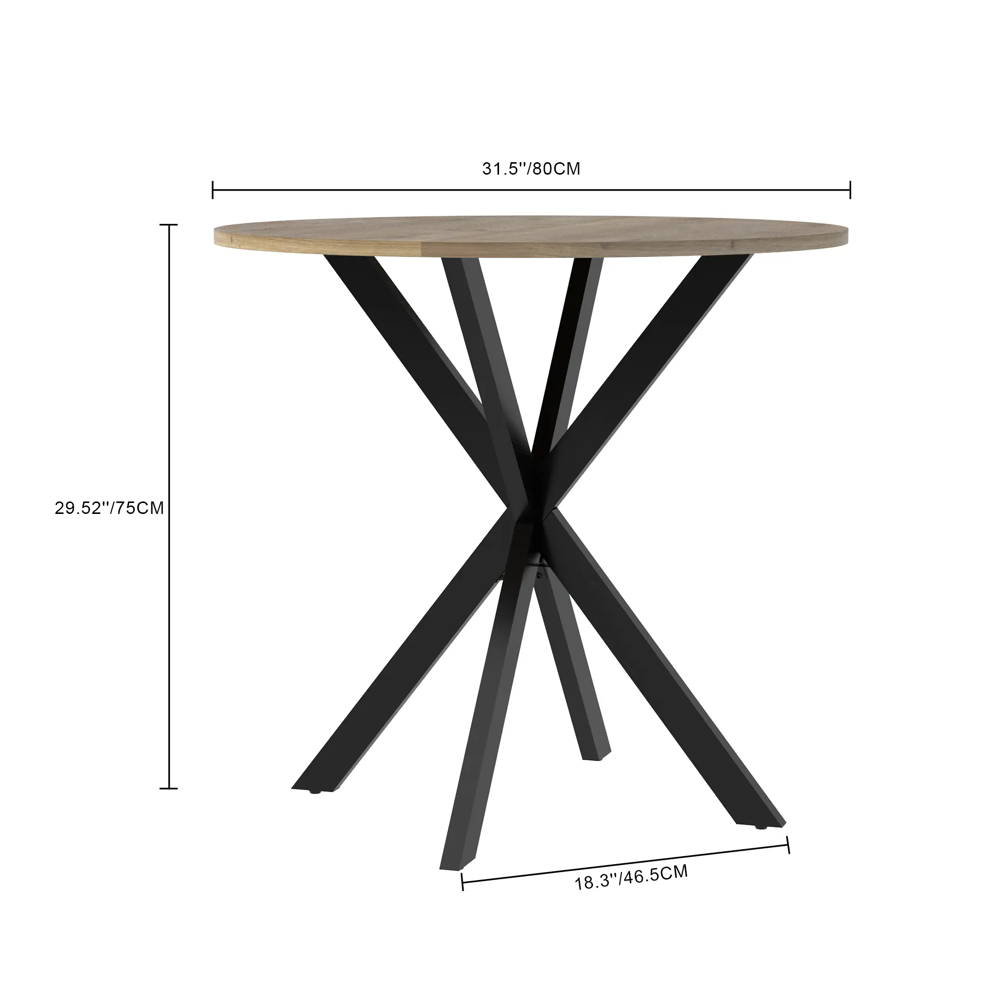 Aukfa Round Dining Table for 4, 31.5" Small Kitchen Table with MDF Top & Metal Legs for Kitchen, Living Room, Small Space, Vintage Industrial Style, Rustic Brown