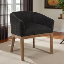 Hassch Black Linen Upholstered Barrel Dining Chair, Modern Kitchen Armchairs with Sturdy Rubberwood Legs, for Living Room, Breakfast Nooks