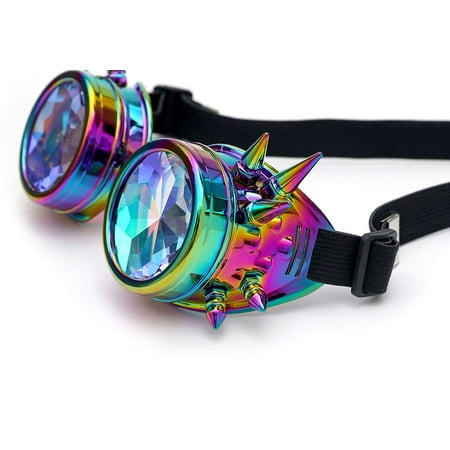 Juslike Kaleidoscope Sunglasses,Colorful Rivets,Goggles Rainbow Vintage Steampunk Glasses,Fun Cool Eyewear,Crystal Lenses - Rave Festival, Light Show, Electronic Concert, Night Show Party