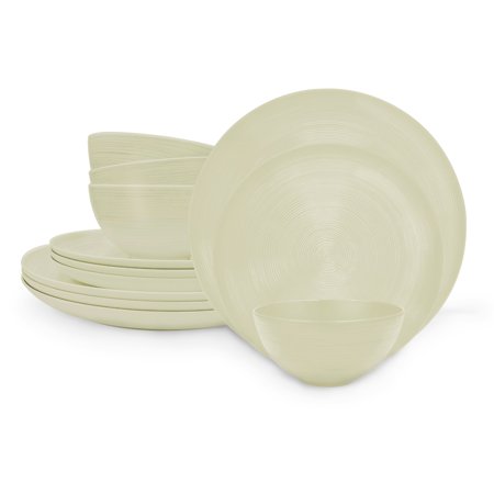 Zak Designs American Conventional Melamine Dinnerware Set Includes Dinner Plates, Salad Plates, and Individual Bowls, Durable and BPA Free Sand, 12-Piece Dinnerware Set, Service for 4