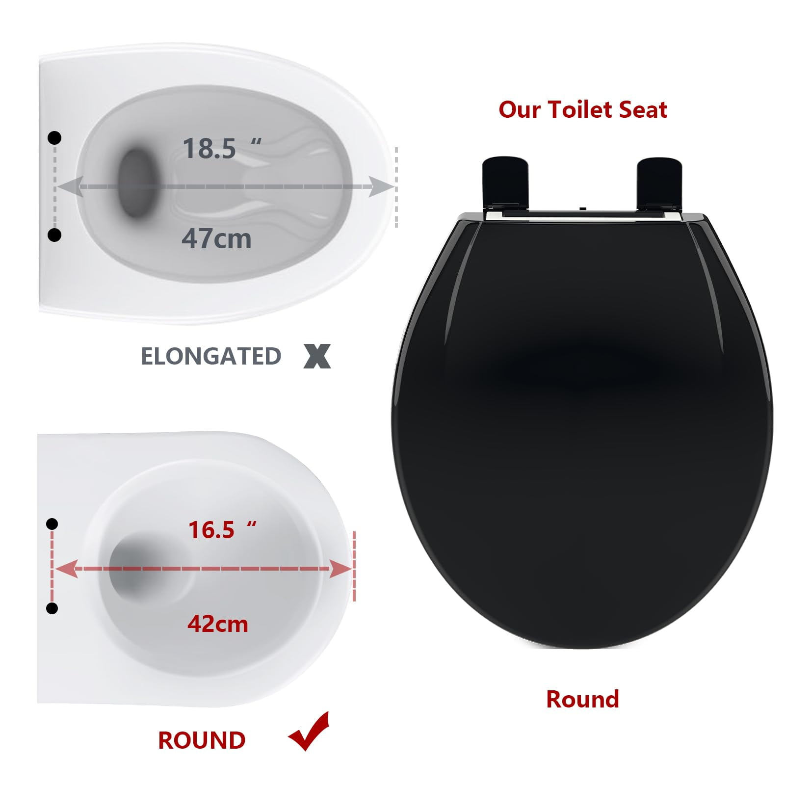 CuisinAid Round Toilet Seat with Built-in Toddler Training Seat, Soft-Close Lid, Safe PP Material & Easy Installation Kit,Black
