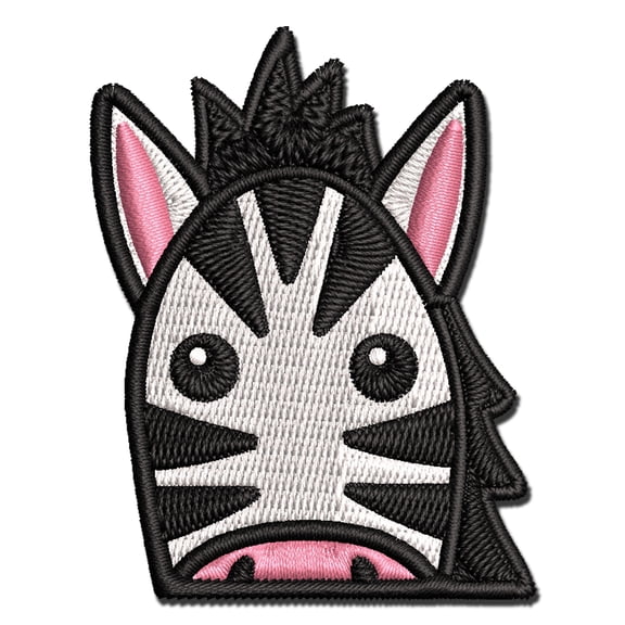 Peeking Zebra Applique Multi-Color Embroidered Iron-On Patch - 2.5 Inch Small