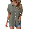 thumbnail image 3 of Womens Cotton Linen Dressy Blouses, Short Sleeve Shirts for Women Summer Lightweight Casual Solid Color Button Down Lapel T-Shirts with Pockets, 3 of 5