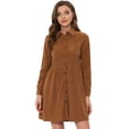 thumbnail image 1 of INSPIRE CHIC Vestido camisero de manga larga para mu?eca de trabajo con cuello abotonado de pana para mujer marrón M, 1 of 5