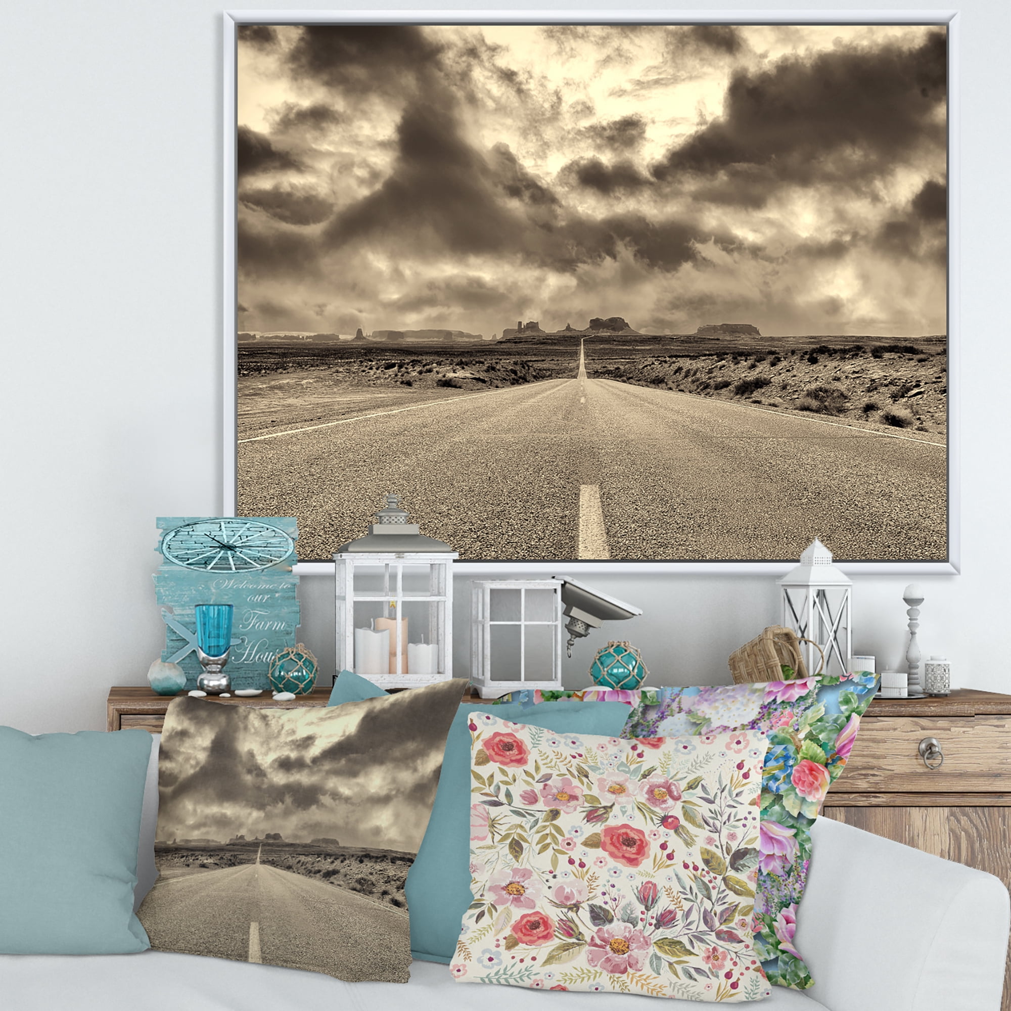 Designart 'The Straight Road To Monument Valley' Traditional Framed Canvas Wall Art Print