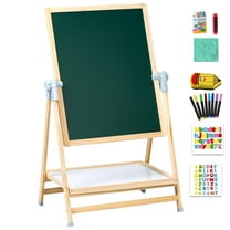 EVGTTI Art Easel for Kids, Adjustable Double-Sided Magnetic Easel, Wooden Kids Art Easel with Shelf, Safe Learning Toy for Boy & Girls