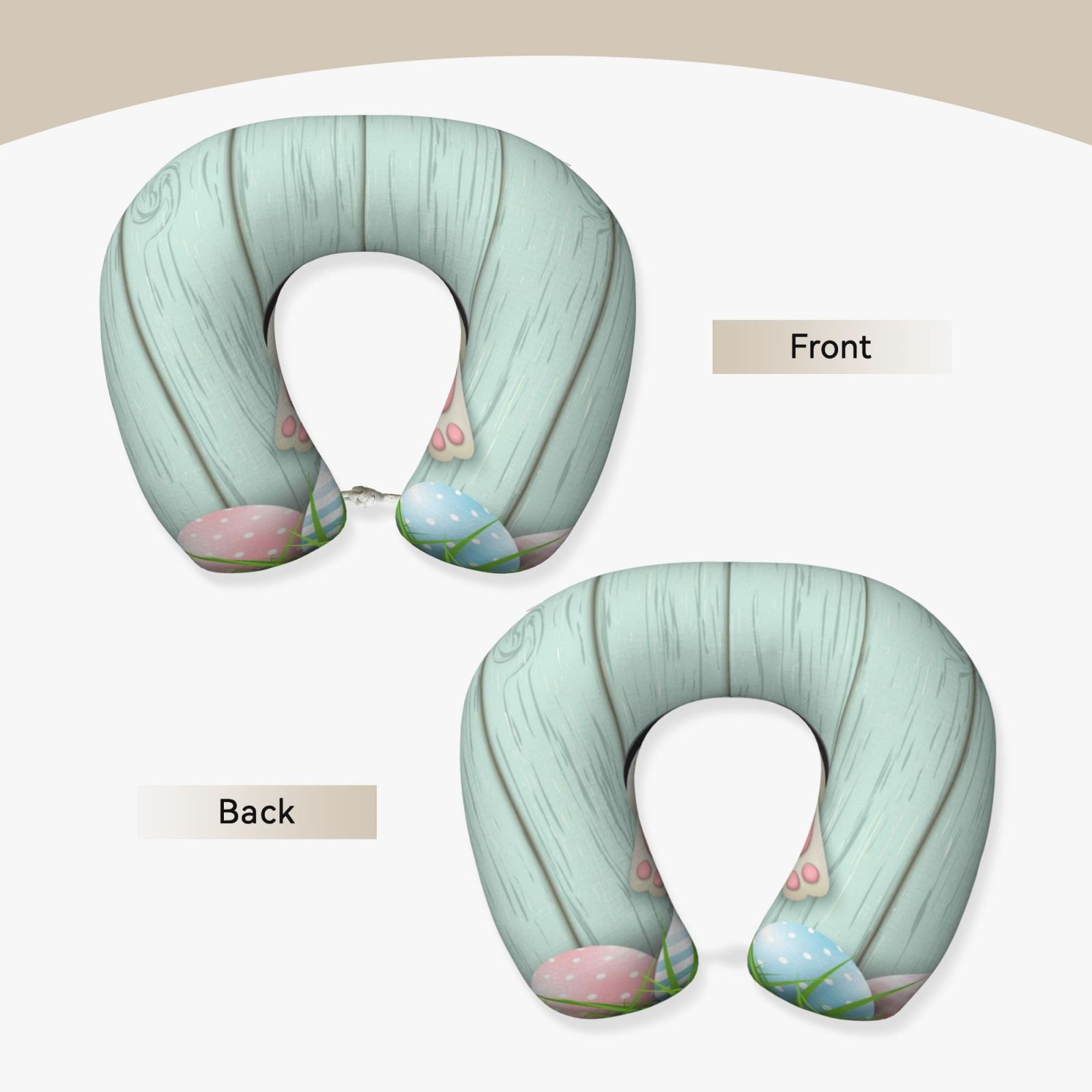 Xecao White Bunny Bottom And Easter Eggs Print Memory Foam Cervical Neck Pillow Versatile U-Shaped Pillows for Home,Office,Camping,Travelling,Soft Washable Cover