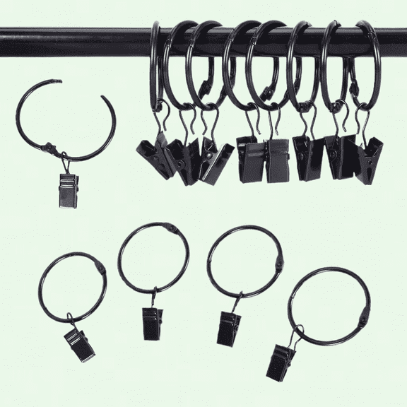 Metal Curtain Clip Rings, 2 Inch, Set of 24, Openable Black Rings for Shower, Window, Bedroom Curtains