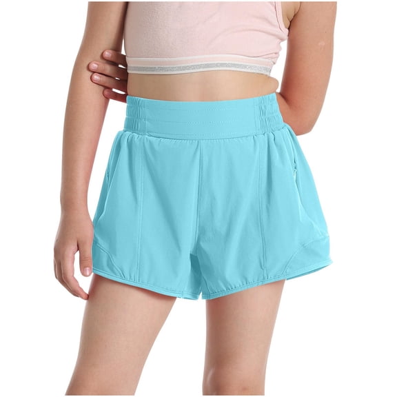 Aezemi Girls Lightweight Sports Shorts, Youth Kids Breathable Elastic Waist Workout Shorts, Outdoor Summer Exercise Bottoms for Teen Kids 8-9 Years