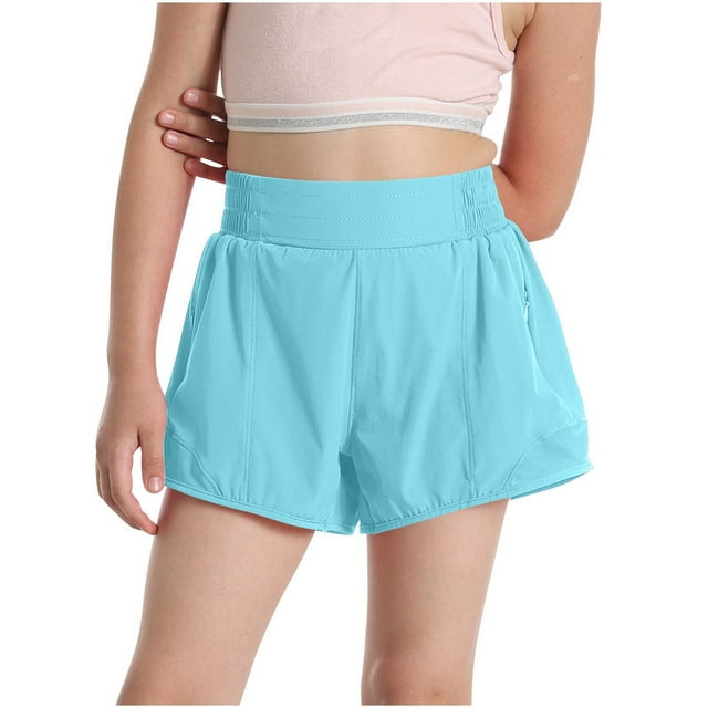 Girls Workout Shorts Athletic Running Shorts Crossover High Waisted Gym Shorts with Zipper Pockets