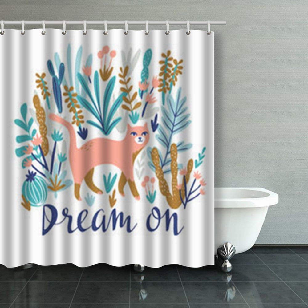 BPBOP Tropical Print Tshirt Cat Desert Dream Boho Shower Curtains