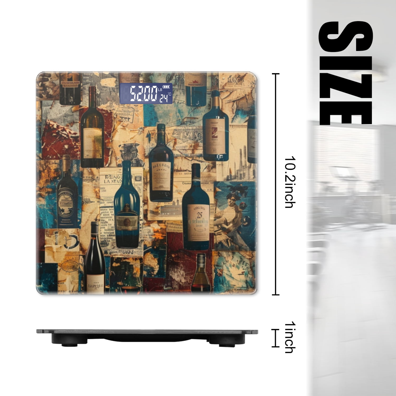 High Precision Body Weight Scale Smart Bathroom Scales with Large LCD Display(400lbs),Decorative for Bedroom-Collage Of Vintage Wine Bottle Labels And Old Newspaper Clippings
