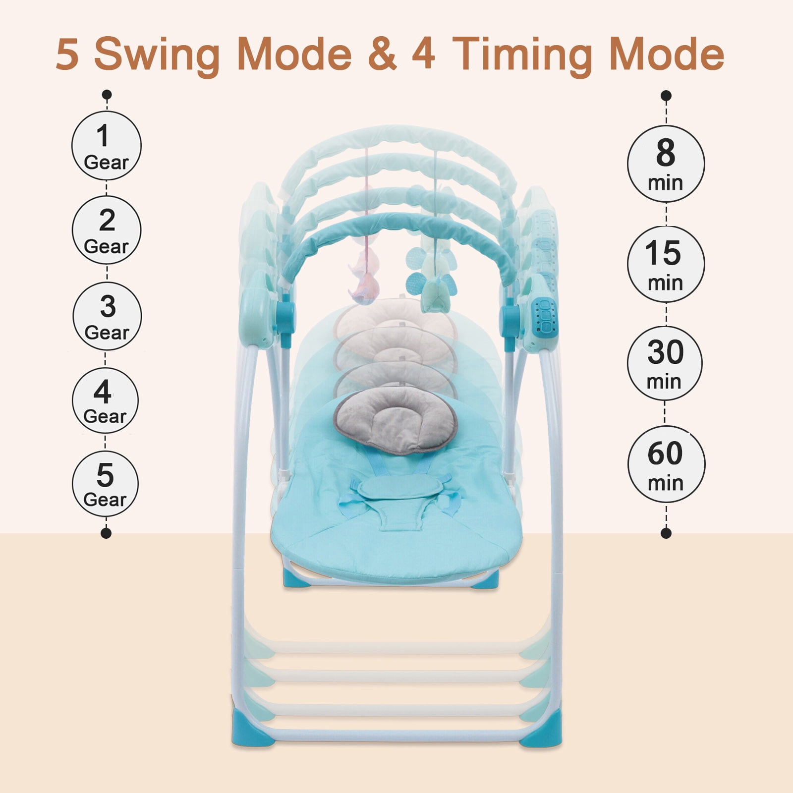ANJORALA Baby Swings for Infants Toddler, Portable Newborn Swing Bouncer, Bluetooth(Blue)