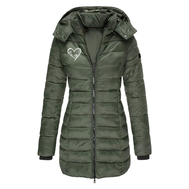 Jackets for Women Casual, Mid-Length Fashion Hooded Jacket with Small Print