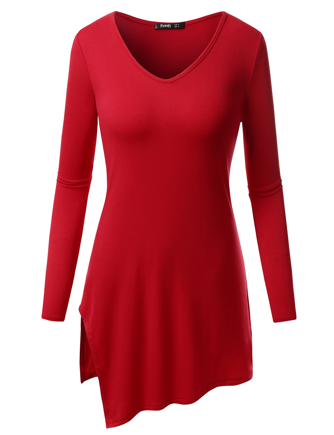 THANTH Thanth Womens V Neck Cut Out Hem Long Length Loose Fit Tunic thanth-thanth-womens-v-neck-cut-out-hem-long-length-loose-fit-tunic