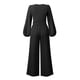 thumbnail image 5 of Conjunto De Pantalones De Pierna Ancha Con Parte Superior Anudada Para Mujer Trajes De 2 Piezas Cuello En V Corbata Delantera Manga Larga Abullonada Top Elástico Cintura Alta, 5 of 6