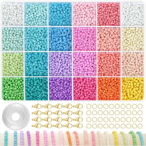 Monebena 3mm Seed Beads for Jewelry Bracelet Making Kit 24 Colors Bracelet Making Kit for Girls Adults Friendship Bracelet Kit for Jewelry Making M01