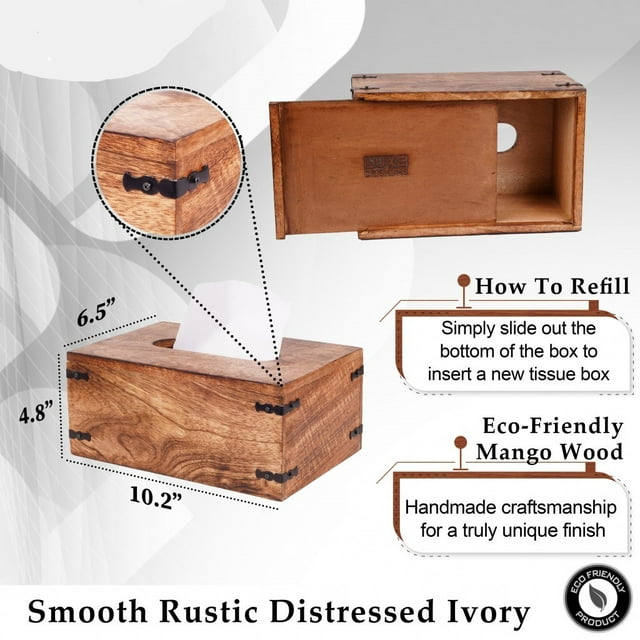 homeroots home decor 397650 Rustic Natural Mango Wood Rectangular Tissue Holder