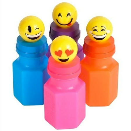 - Cp Emoji Faces Emoticon Bubble Bottles 4 Piece Set Great Party Favors ( Blue Pink Orange Purple )