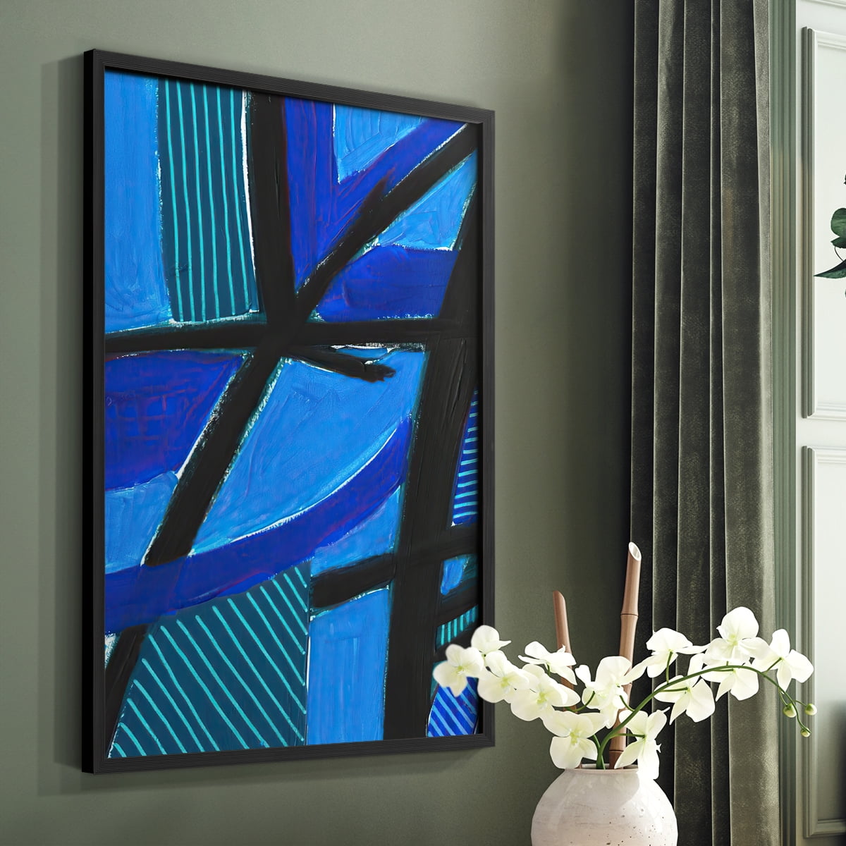 Involved Blues II Framed Print in Black Solid Wood Framed Print No Nail Hanging