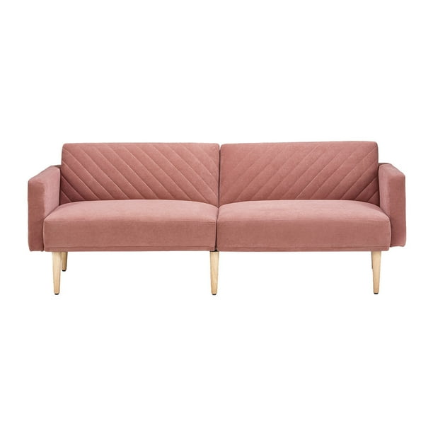 Elegant Velvet Sleeper Sofa Classic Style Adjustable Backrest Solid Wood Futon Sofa Bed Pink Walmart Com Walmart Com