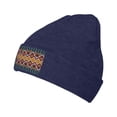 thumbnail image 2 of LNWH Knitted Acrylic Hat, Vintage Ethnic Traditional Pattern Winter Beanie Hat for Cold Weather, Navy Blue, 2 of 8