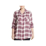 Lucky Brand Womens Plus Long Sleeve Plaid Blouse