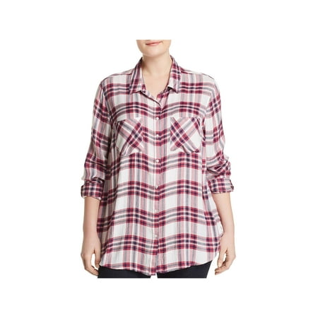 Lucky Brand Womens Plus Long Sleeve Plaid Blouse
