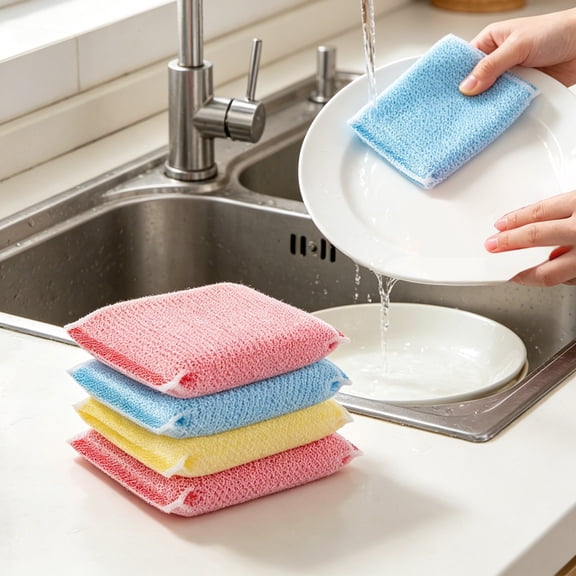 ChicYu Scouring Sponge, Dual-Sided Kitchen Scrubber for Dish and Sink Cleaning, 4 Pack Abrasive Foam Pad for Cookware Stain Removal, Esponja de Cocina