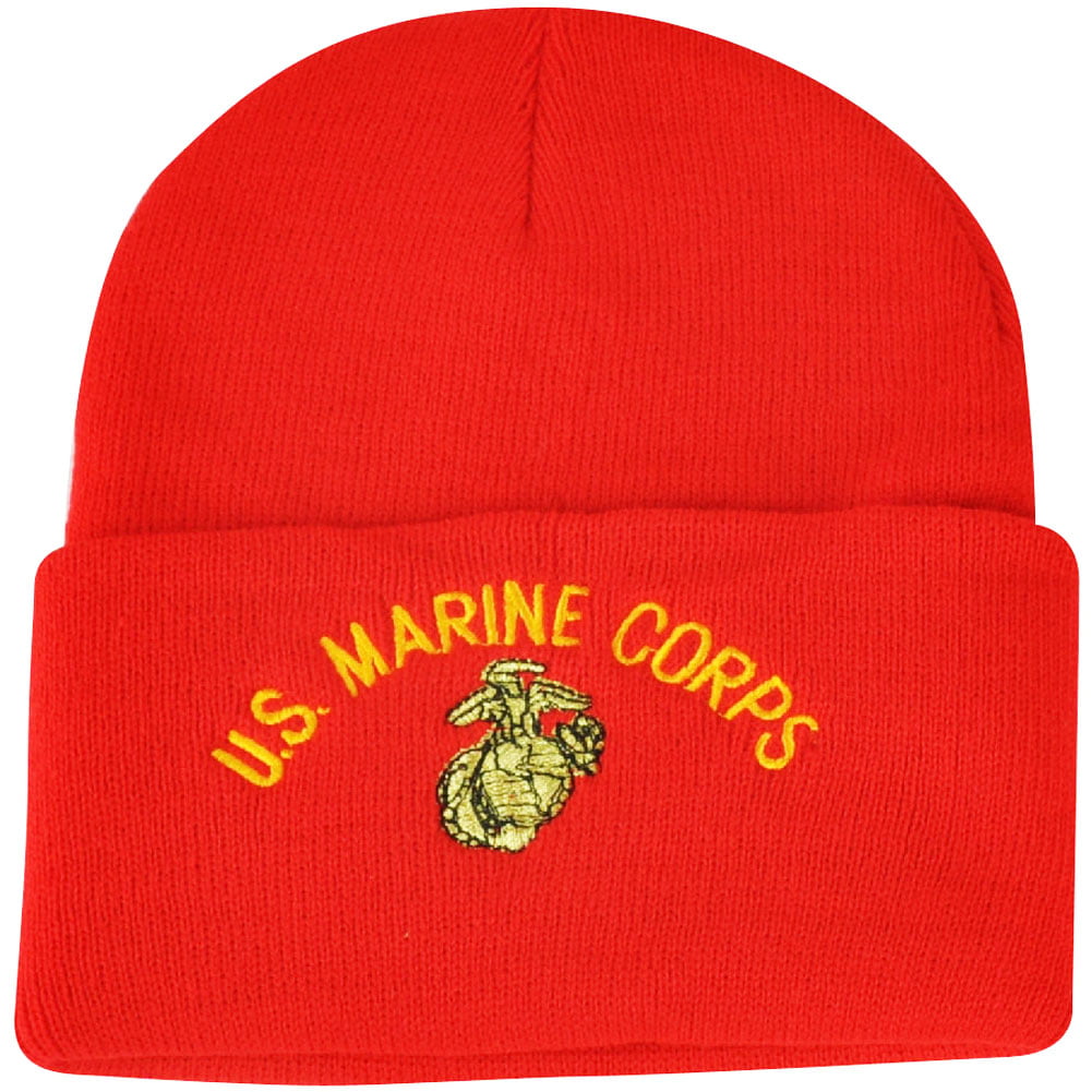One Size US Marine Corps Adult Unisex Red Embroidered Beanie 