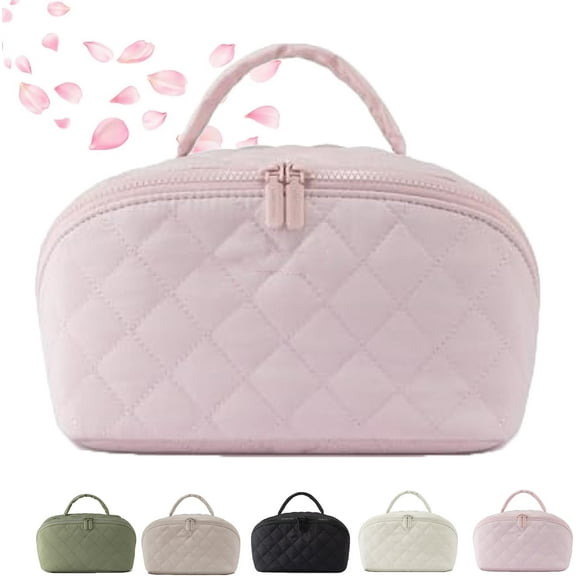 2026 New Travel Makeup Bag,Petition Makeup Bag for Woman,Festivalment Wide Open Lay-Flat Water-Resistant Cosmetic Case,Puffy Padded Organizer for Toiletries & Brushes Large Capacity with Compartments