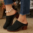 thumbnail image 2 of Women Platforms Heeled Sandals Leather Round Toe Mules Clogs Ankle Strap High Heel Summer Dress Solid Color Slipper Non Trendy Breathable Walking Vacation Outdoor Shoes, 2 of 9