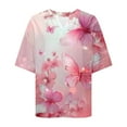 thumbnail image 5 of GERsome Womens Button V Neck T Shirts Rolled Short Sleeve Loose Fit Casual Summer Floral Tee Shirts, Sizes S-2XL, 5 of 5